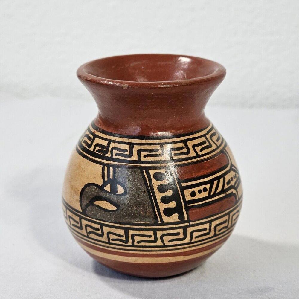 Folk Art Chorotega Pottery Mini 3" Vase Costa Rica Artist Signed